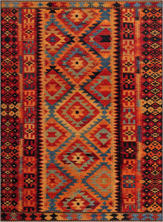 Detail image of 7' 10 x 11' Easy-Clean Tribal Indoor / Outdoor Rug
