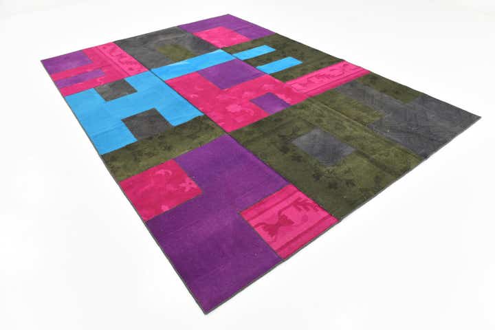 7' 2 x 10' Hand Woven Patchwork Wool Rug