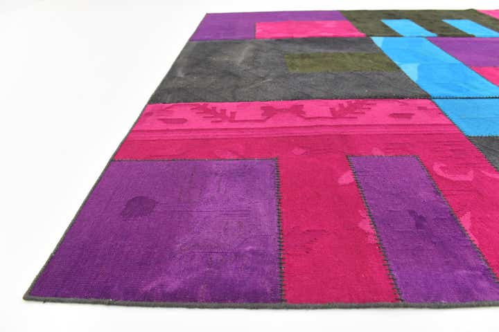 7' 2 x 10' Hand Woven Patchwork Wool Rug