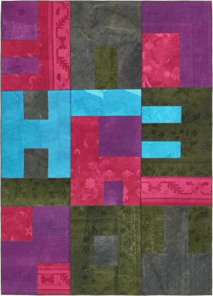 7' 2 x 10' Hand Woven Patchwork Wool Rug