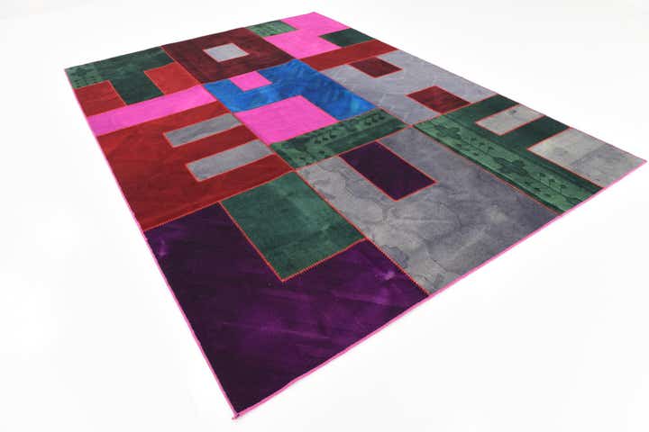 7' 2 x 10' Hand Woven Patchwork Wool Rug