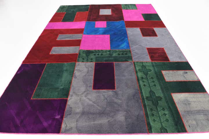 7' 2 x 10' Hand Woven Patchwork Wool Rug