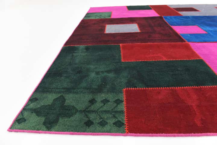 7' 2 x 10' Hand Woven Patchwork Wool Rug