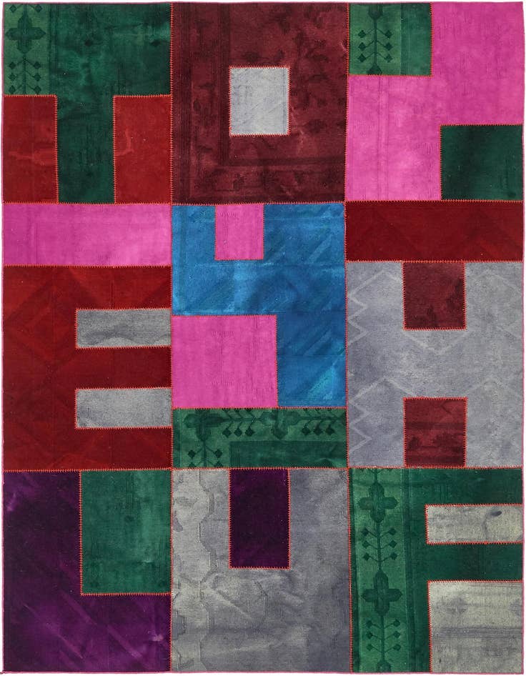 Detail image of 7' 2 x 10' Hand Woven Patchwork Wool Rug