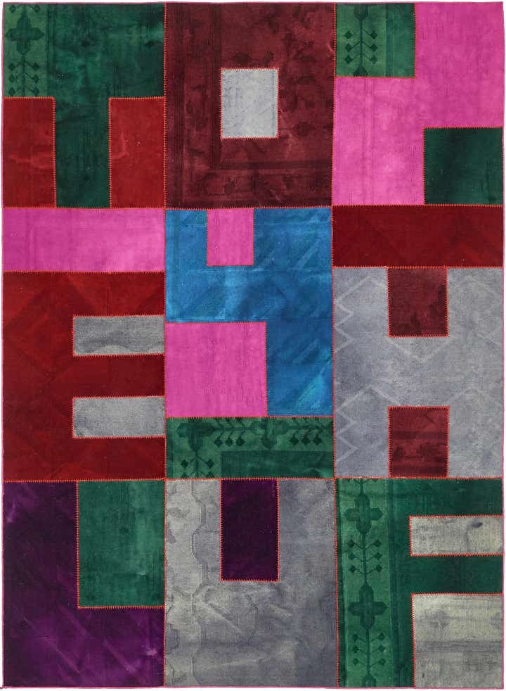 7' 2 x 10' Hand Woven Patchwork Wool Rug