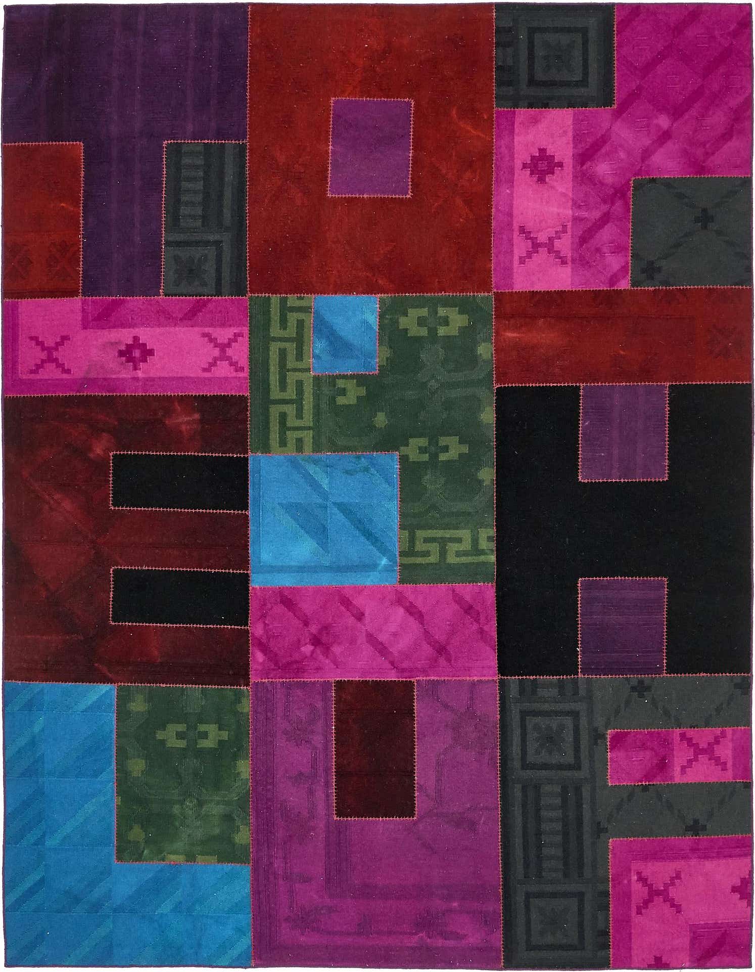 7' 4 x 10' Hand Woven Patchwork Wool Rug