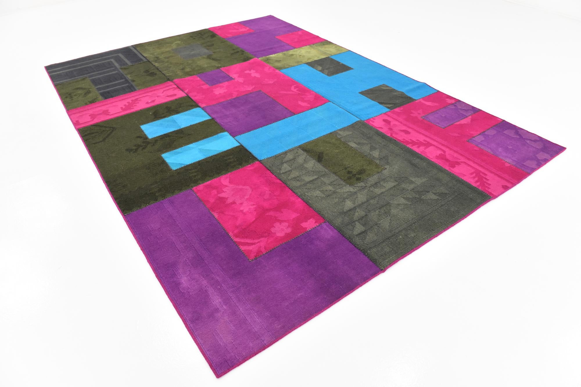 7' 3 x 10' Hand Woven Patchwork Wool Rug