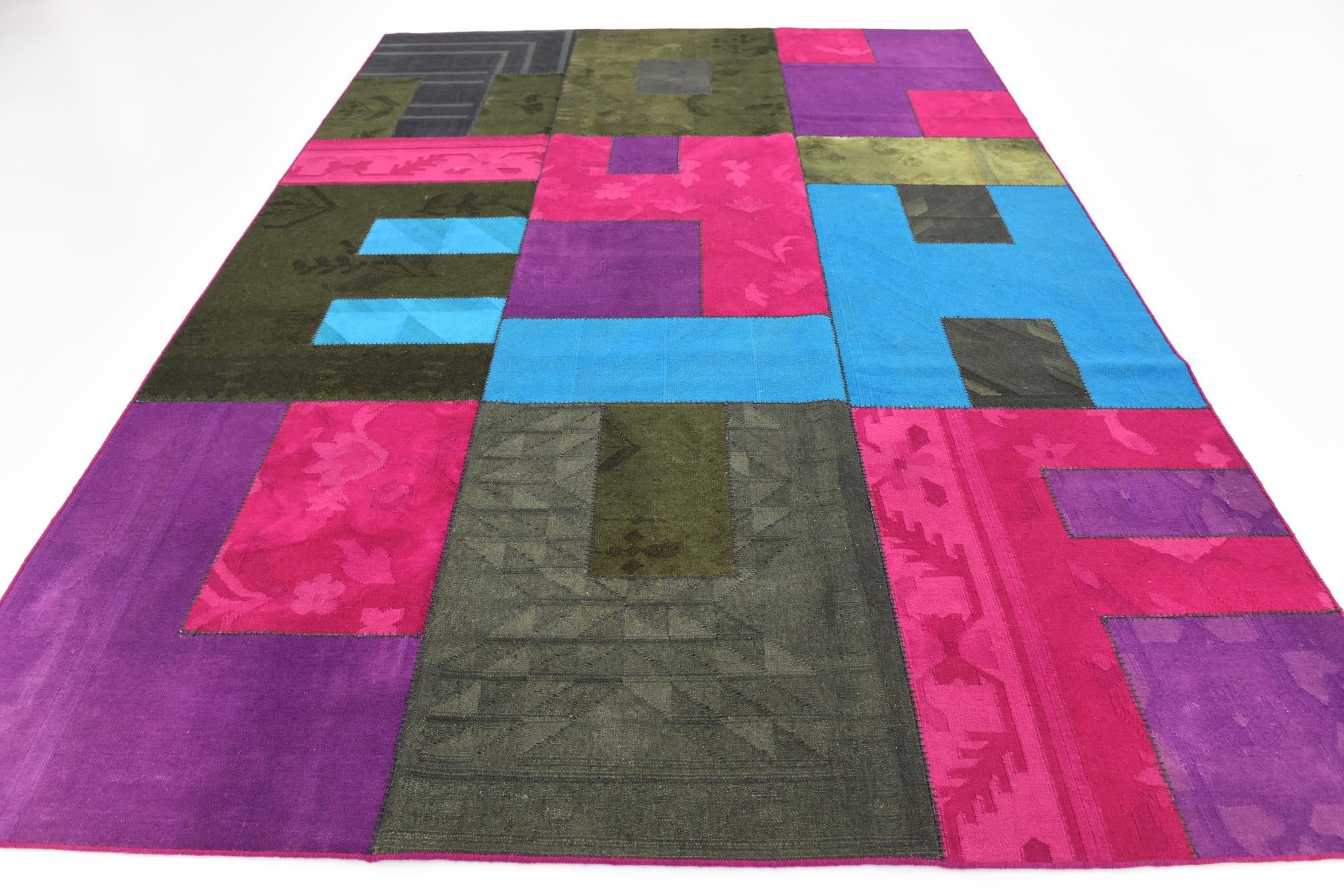 7' 3 x 10' Hand Woven Patchwork Wool Rug