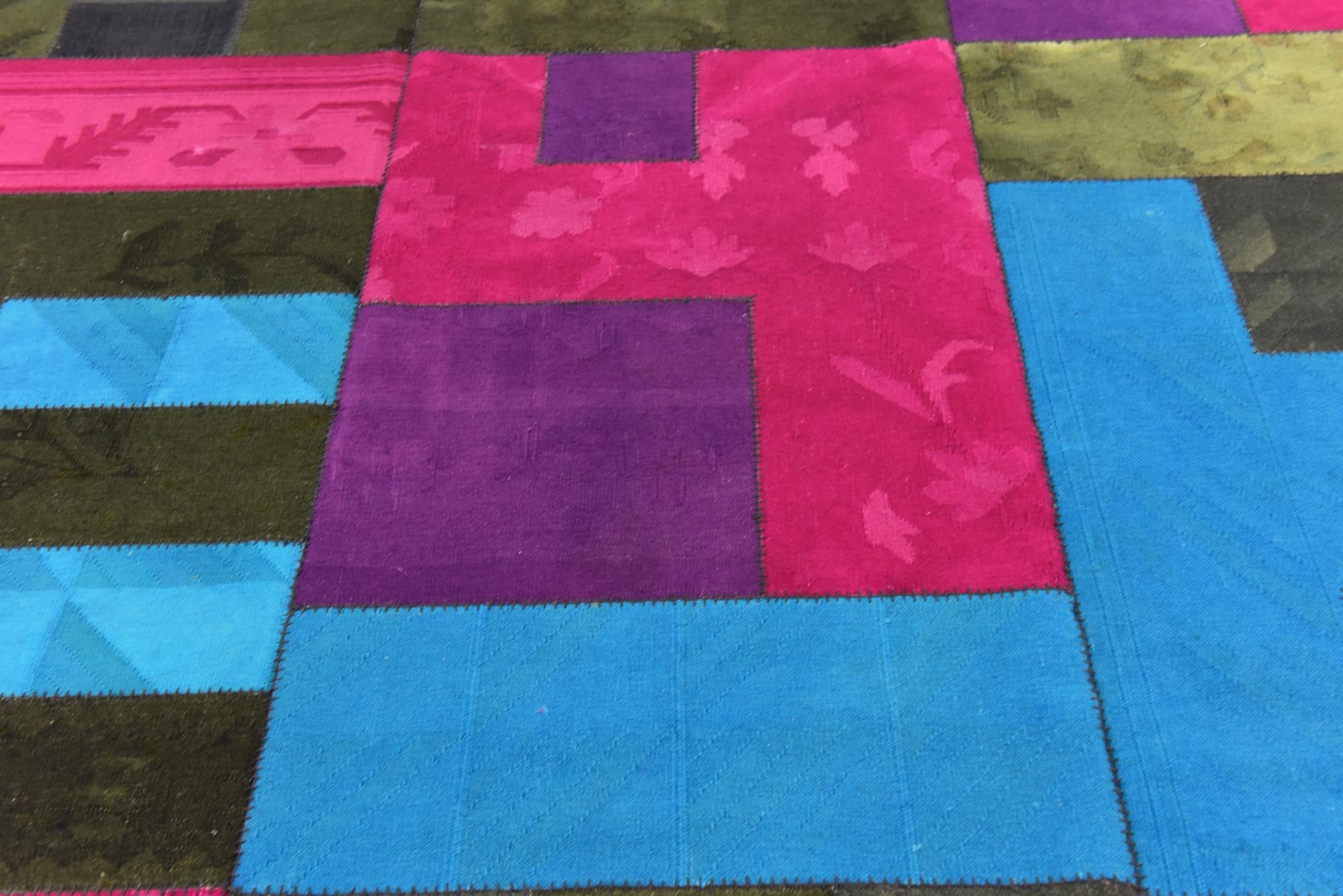 7' 3 x 10' Hand Woven Patchwork Wool Rug