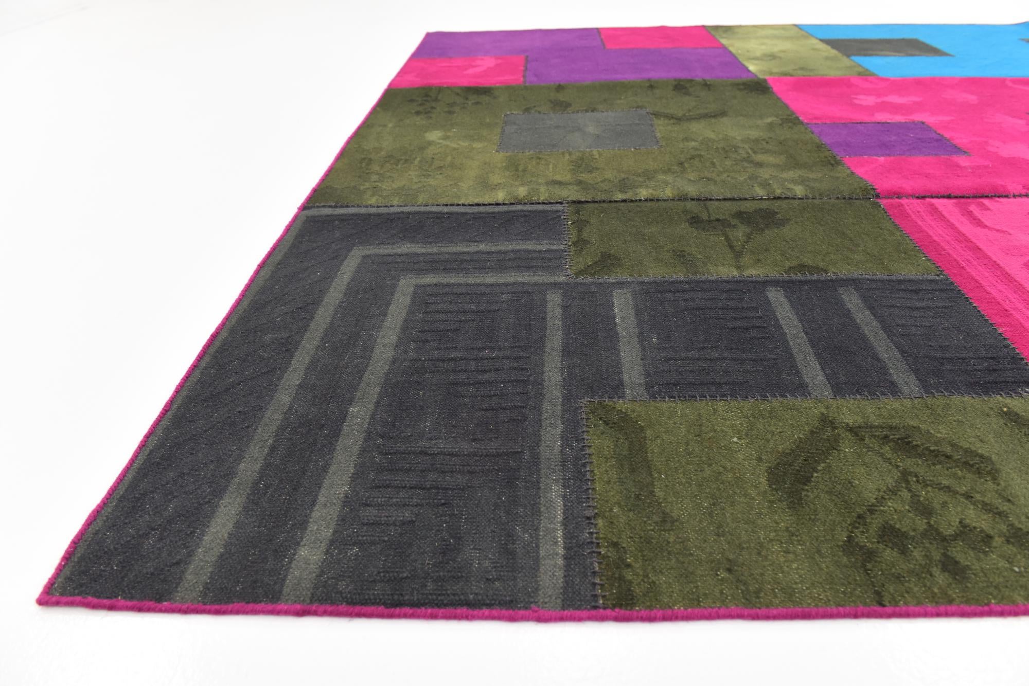 7' 3 x 10' Hand Woven Patchwork Wool Rug