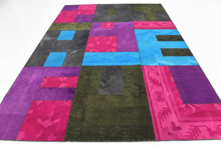 7' 3 x 10' Hand Woven Patchwork Wool Rug