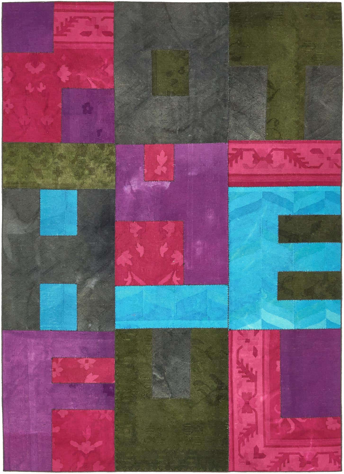 7' 3 x 10' Hand Woven Patchwork Wool Rug