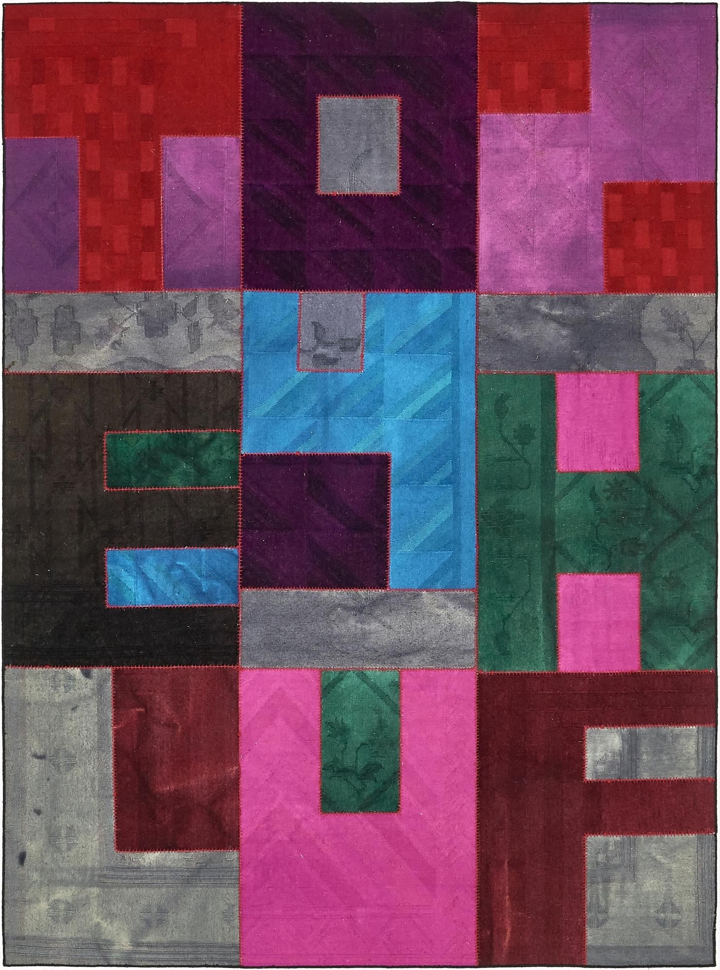 7' 2 x 9' 10  Hand Woven Patchwork Wool Rug