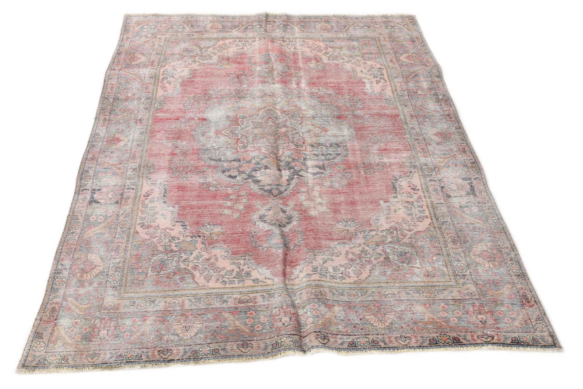 6' 7 x 9' 5 Hand Knotted Ultra Vintage Persian Wool Rug