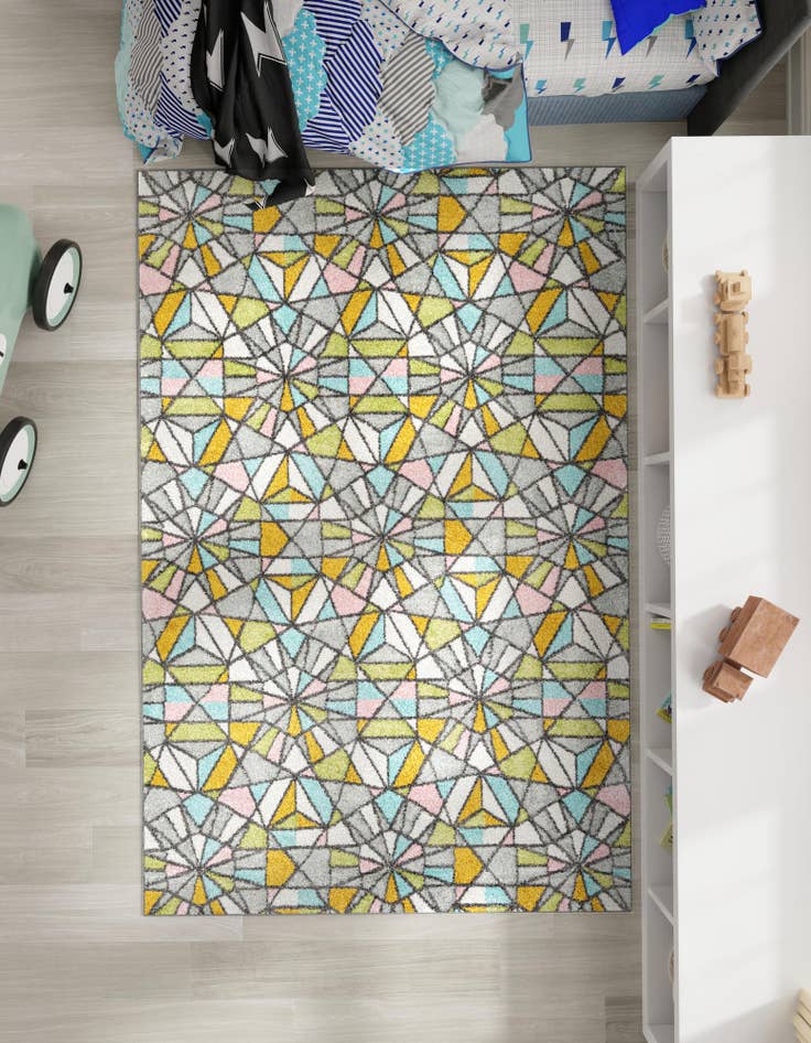 Detail image of 2' 2 x 3' 1 Stained Glass Whimsy Kids Rug
