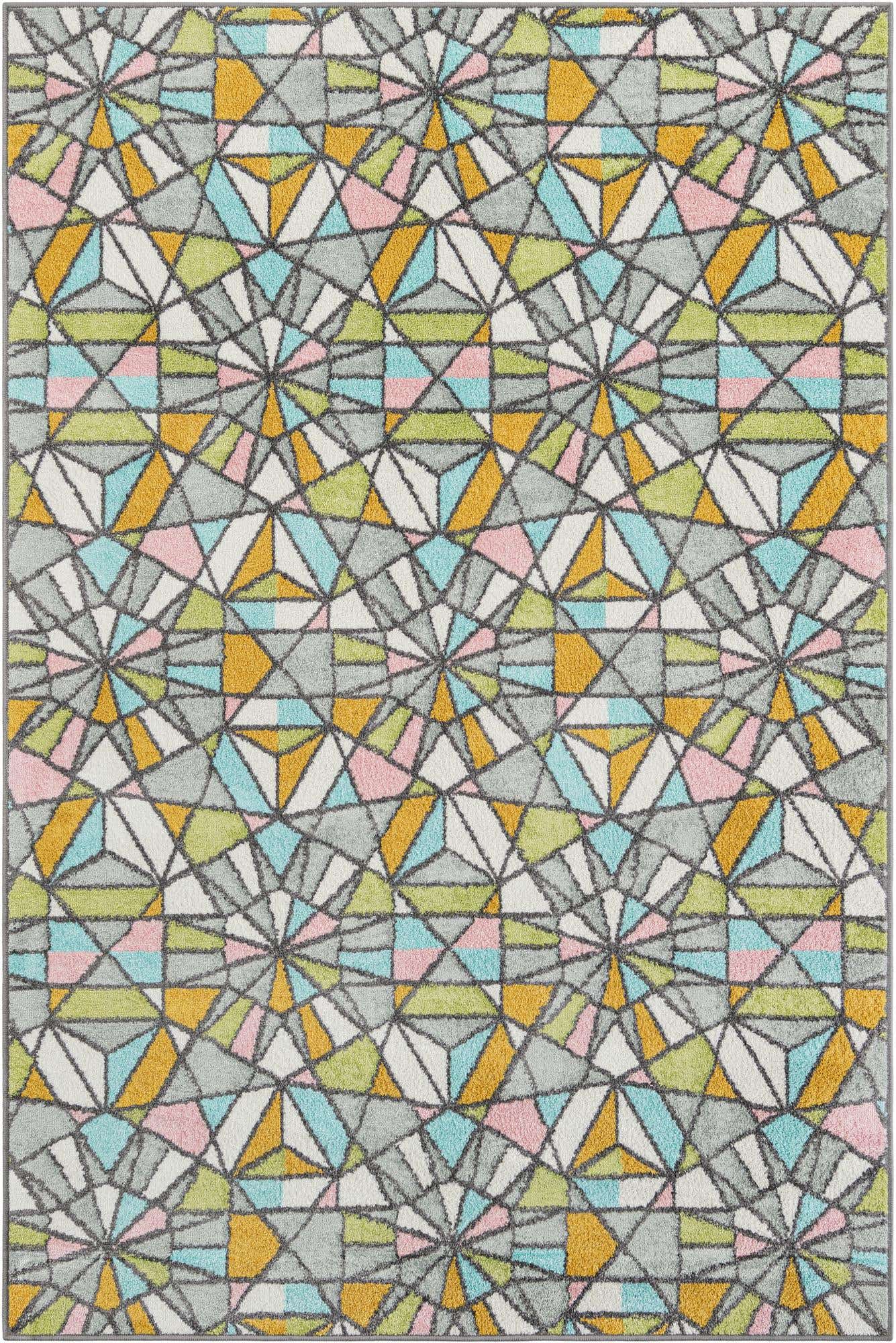5' 3 x 8' Stained Glass Whimsy Kids Rug