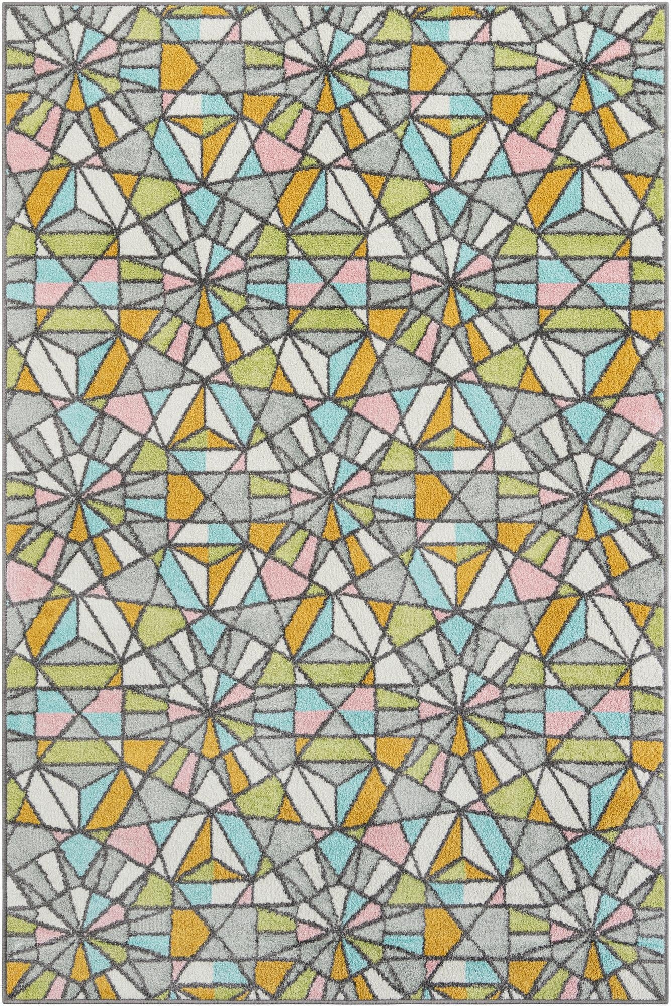 5' 3 x 8' Stained Glass Whimsy Kids Rug