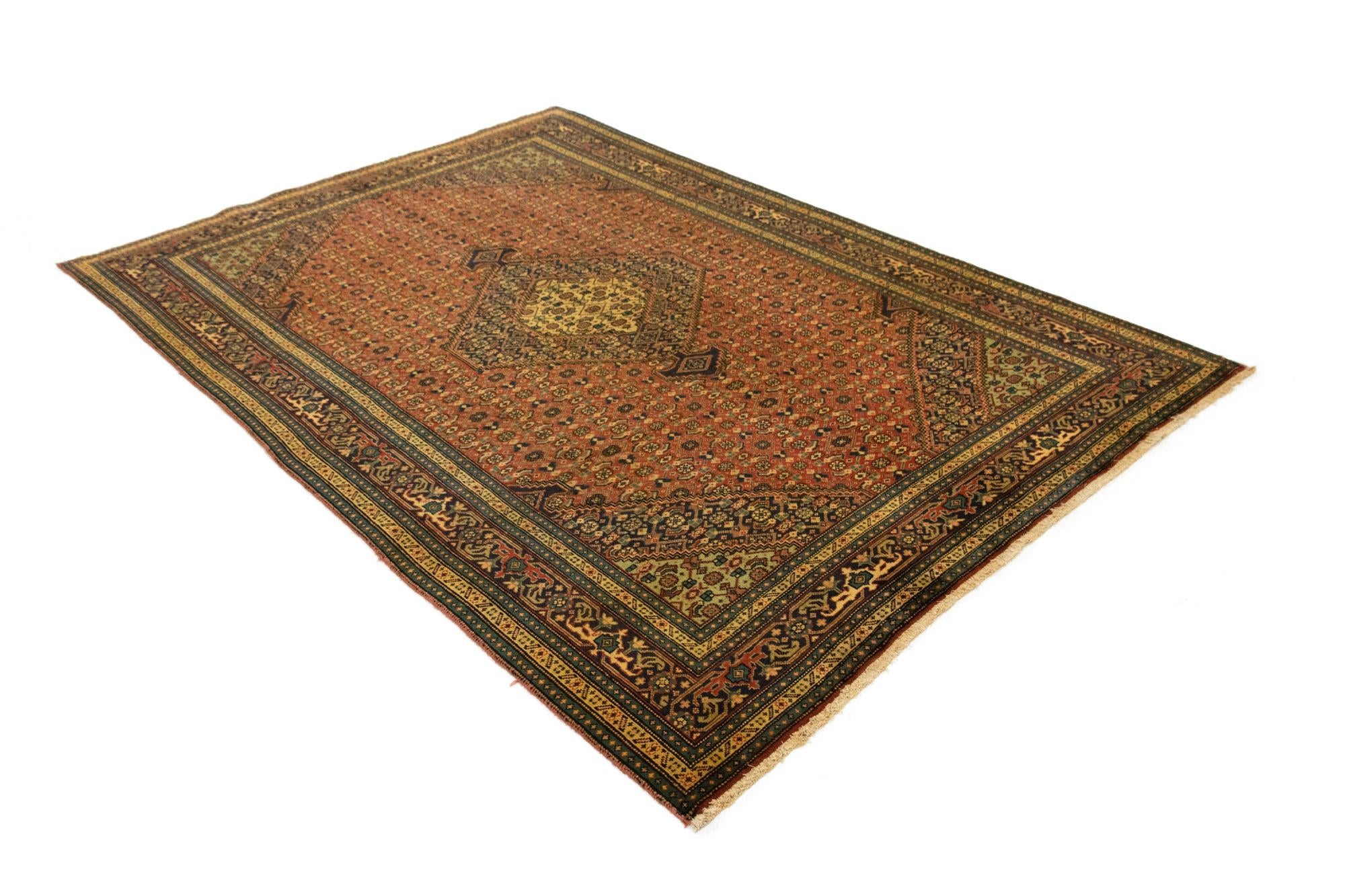6' 3 x 9' 3 Hand Knotted Yazd Persian Wool Rug
