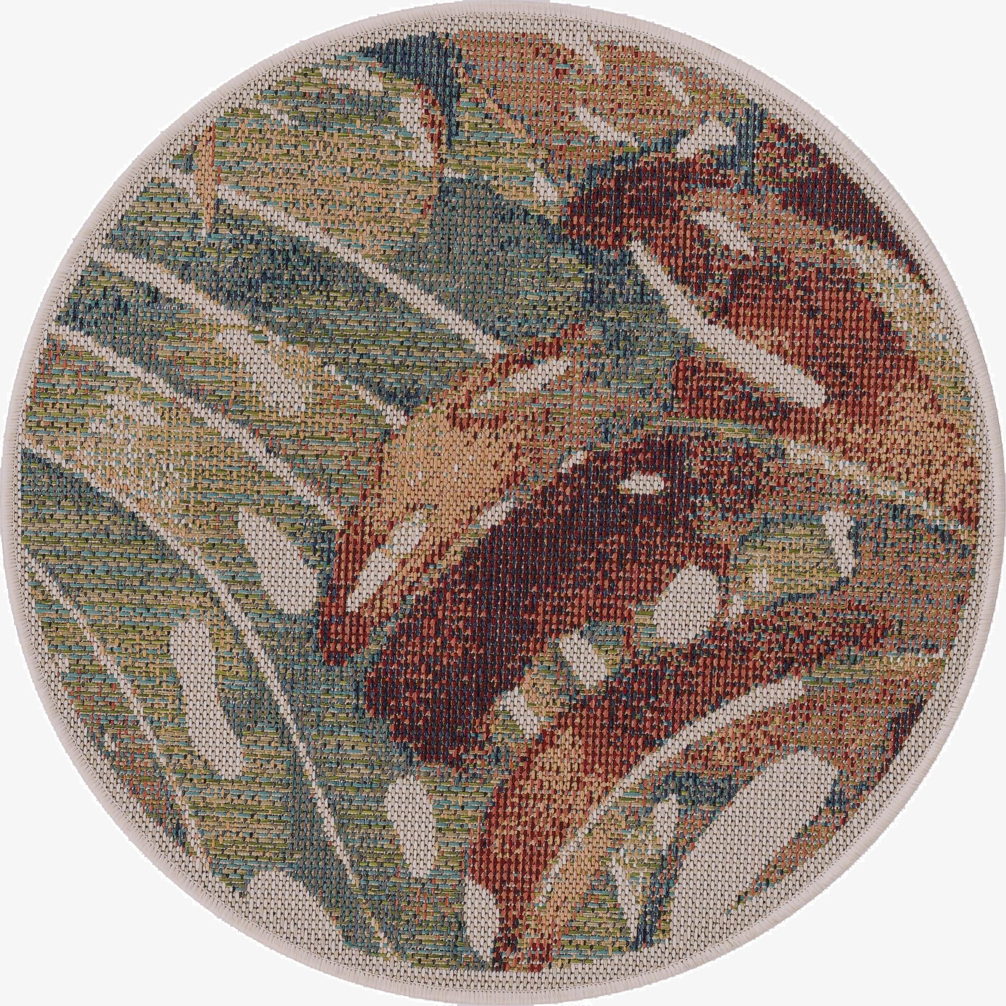 3' 3 x 3' 3  Washable Baja Indoor / Outdoor Round Rug