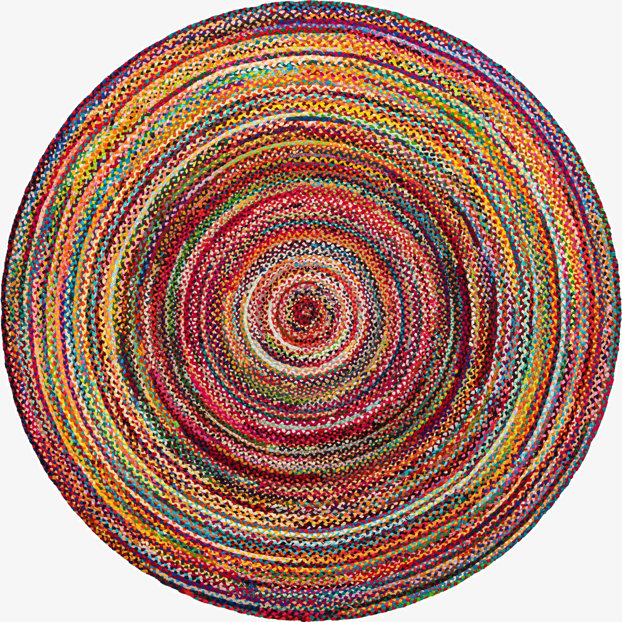 Primary image 10' x 10'  Hand Braided Chindi Round Rug