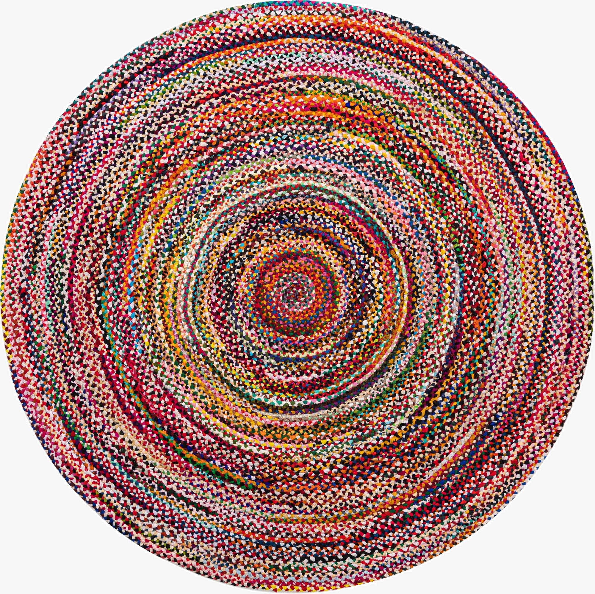 Primary image 8' x 8'  Hand Braided Chindi Round Rug