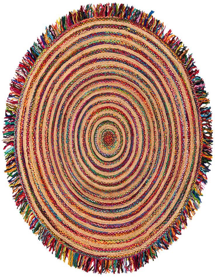 Detail image of 10' x 10' Hand Braided Chindi Jute Round Rug