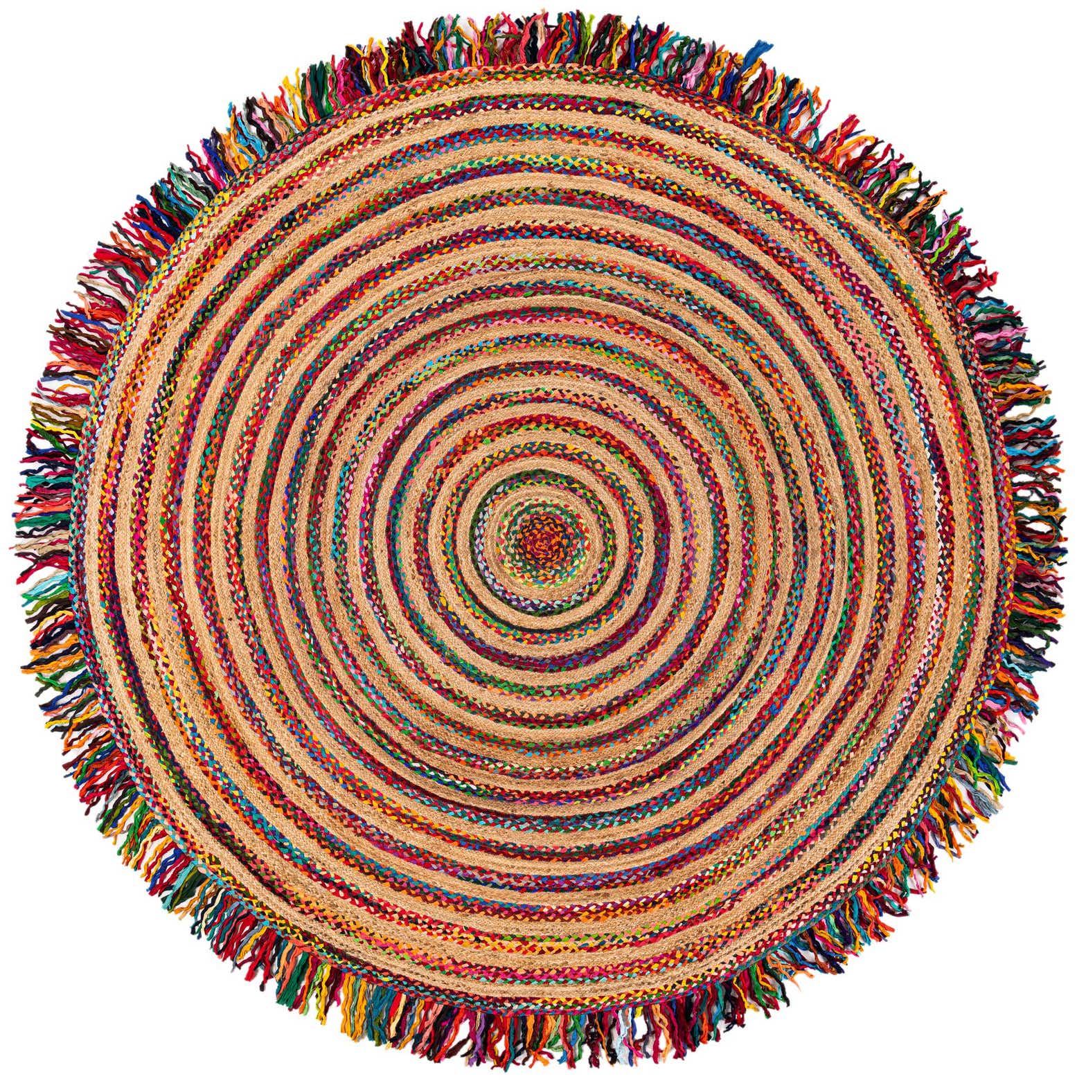 10' x 10' Hand Braided Chindi Jute Round Rug