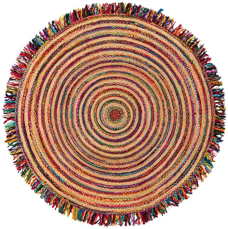 Detail image of 10' x 10' Hand Braided Chindi Jute Round Rug