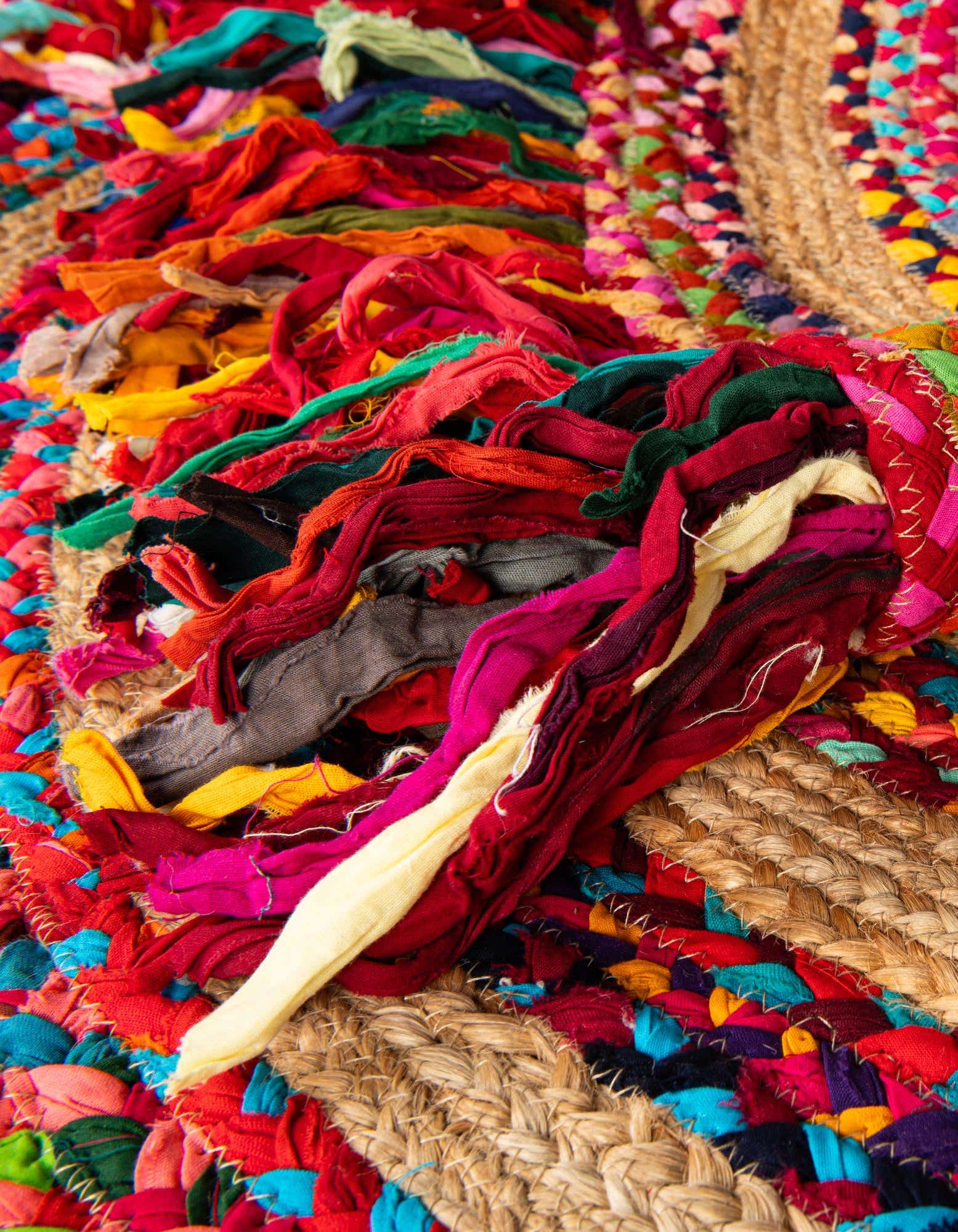 Detail image of 125cm x 125cm  Hand Braided Chindi Jute Round Rug