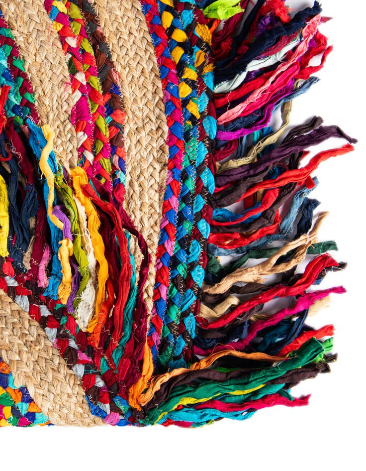 Detail image of 4' 1 x 4' 1 Hand Braided Chindi Jute Round Rug