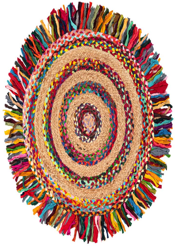 2' x 2' Hand Braided Chindi Jute Round Rug
