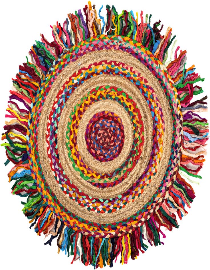 Detail image of 3' 1 x 3' 1 Hand Braided Chindi Jute Round Rug