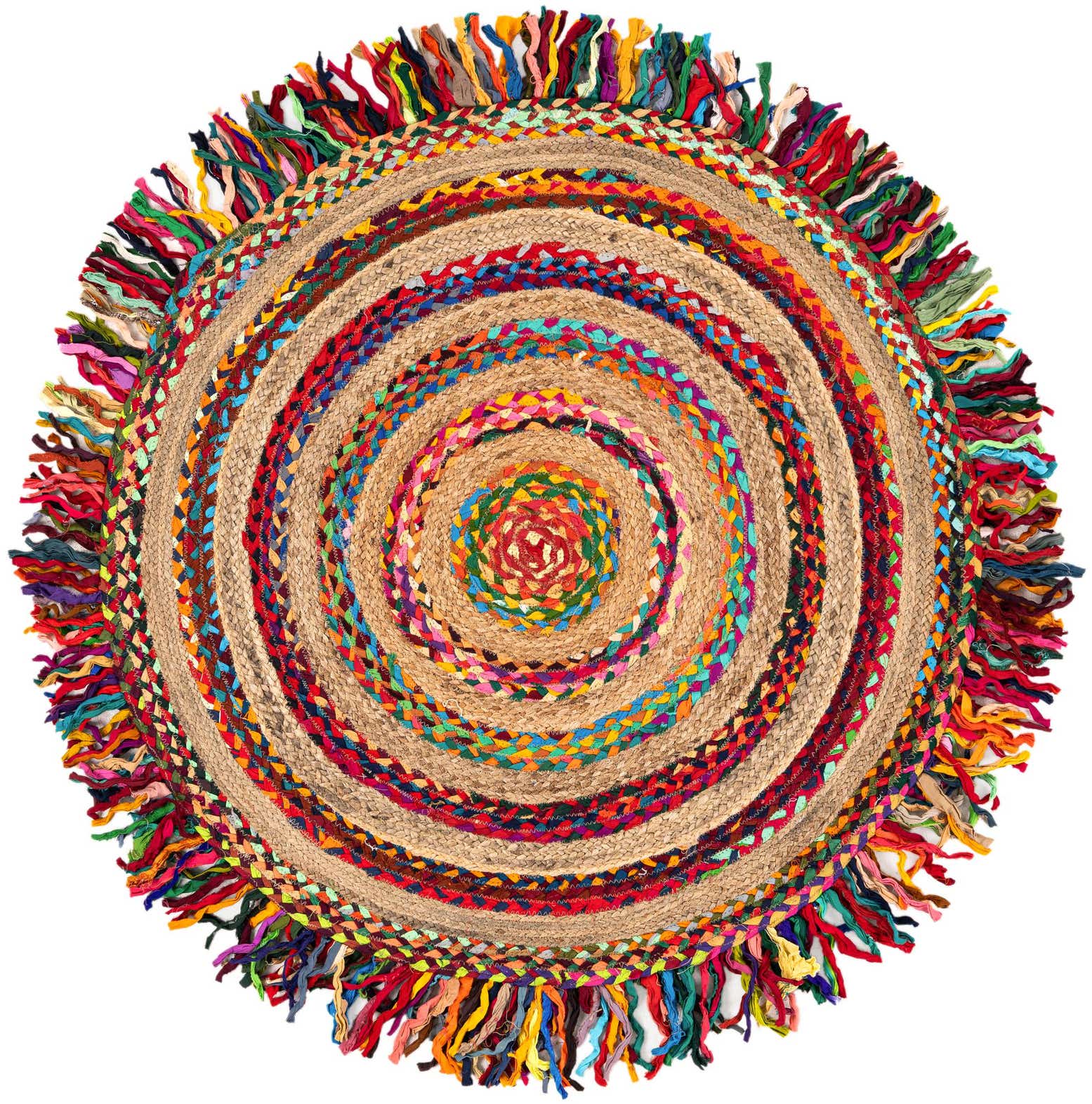 4' 1 x 4' 1 Hand Braided Chindi Jute Round Rug