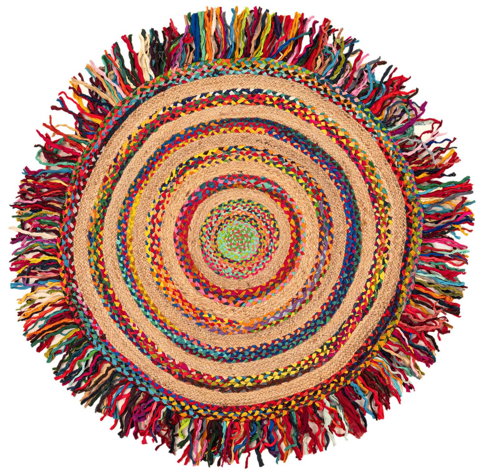 5' 1 x 5' 1 Hand Braided Chindi Jute Round Rug