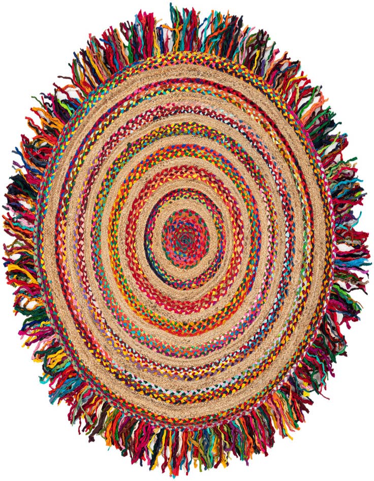 Detail image of 6' 1 x 6' 1 Hand Braided Chindi Jute Round Rug