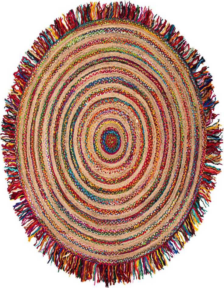 Detail image of 7' 10 x 7' 10 Hand Braided Chindi Jute Round Rug