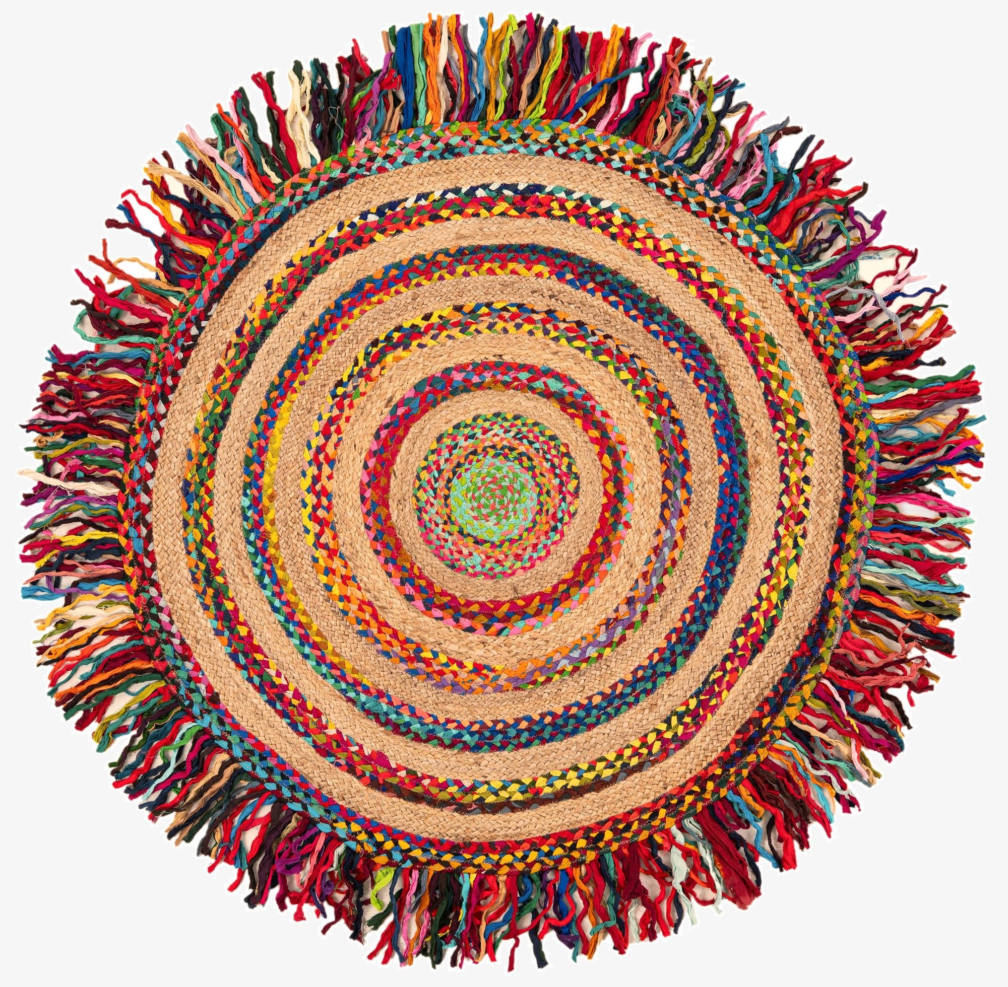 5' 1 x 5' 1  Hand Braided Chindi Jute Round Rug