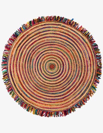 10' x 10' Hand Braided Chindi Jute Round Rug