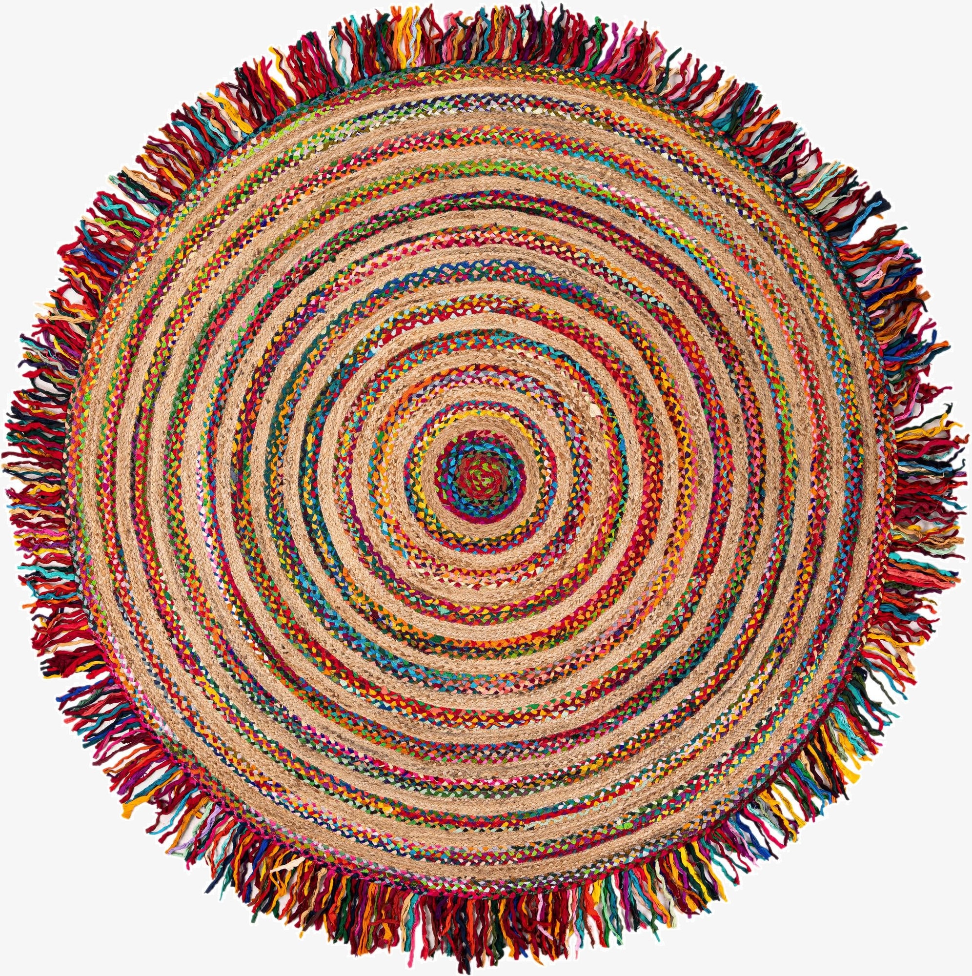 7' 10 x 7' 10  Hand Braided Chindi Jute Round Rug