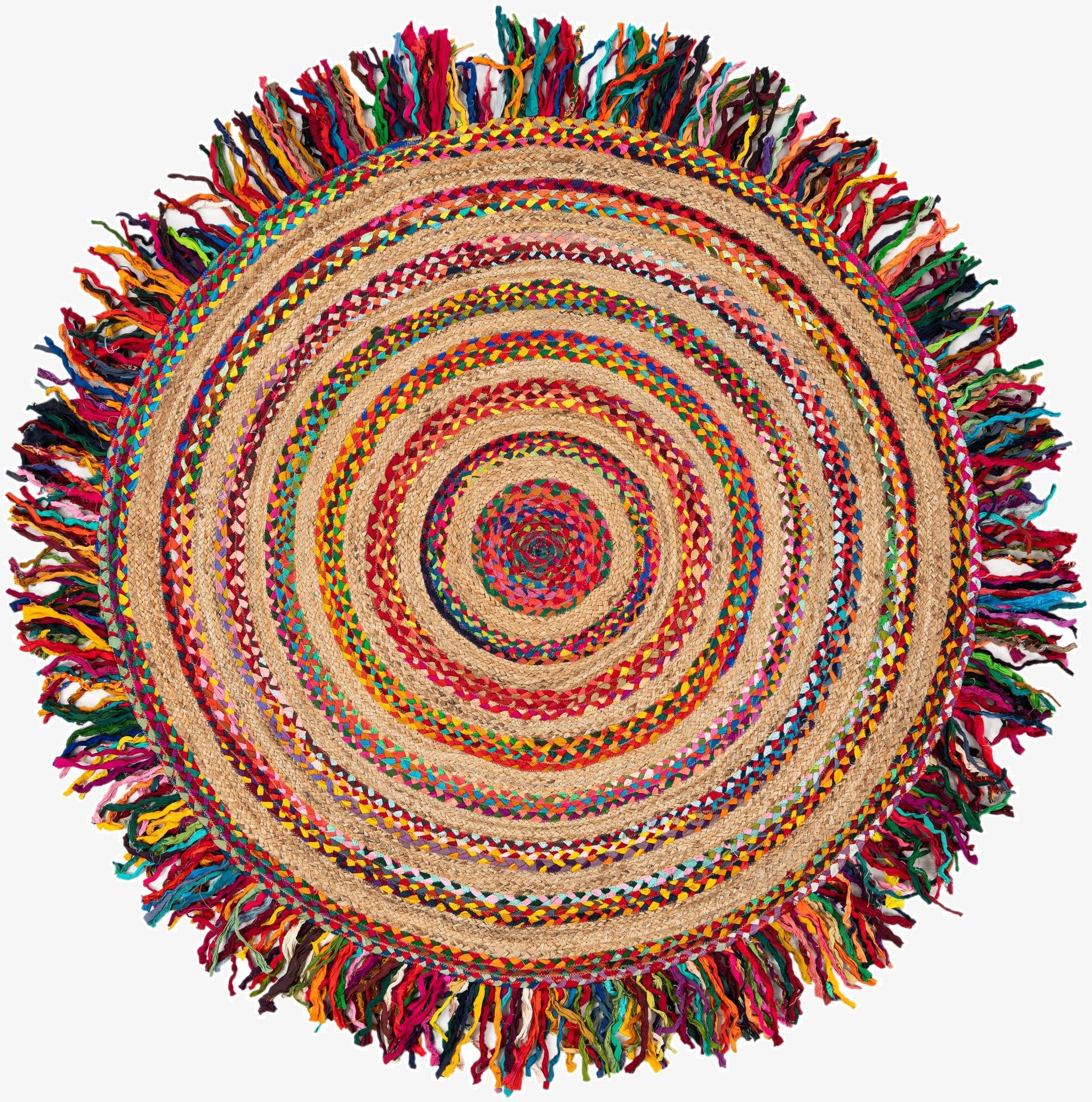 6' 1 x 6' 1  Hand Braided Chindi Jute Round Rug