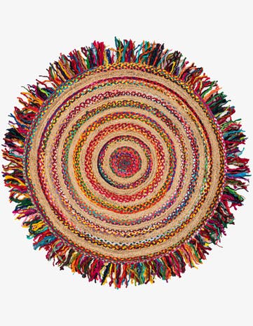 6' 1 x 6' 1 Hand Braided Chindi Jute Round Rug