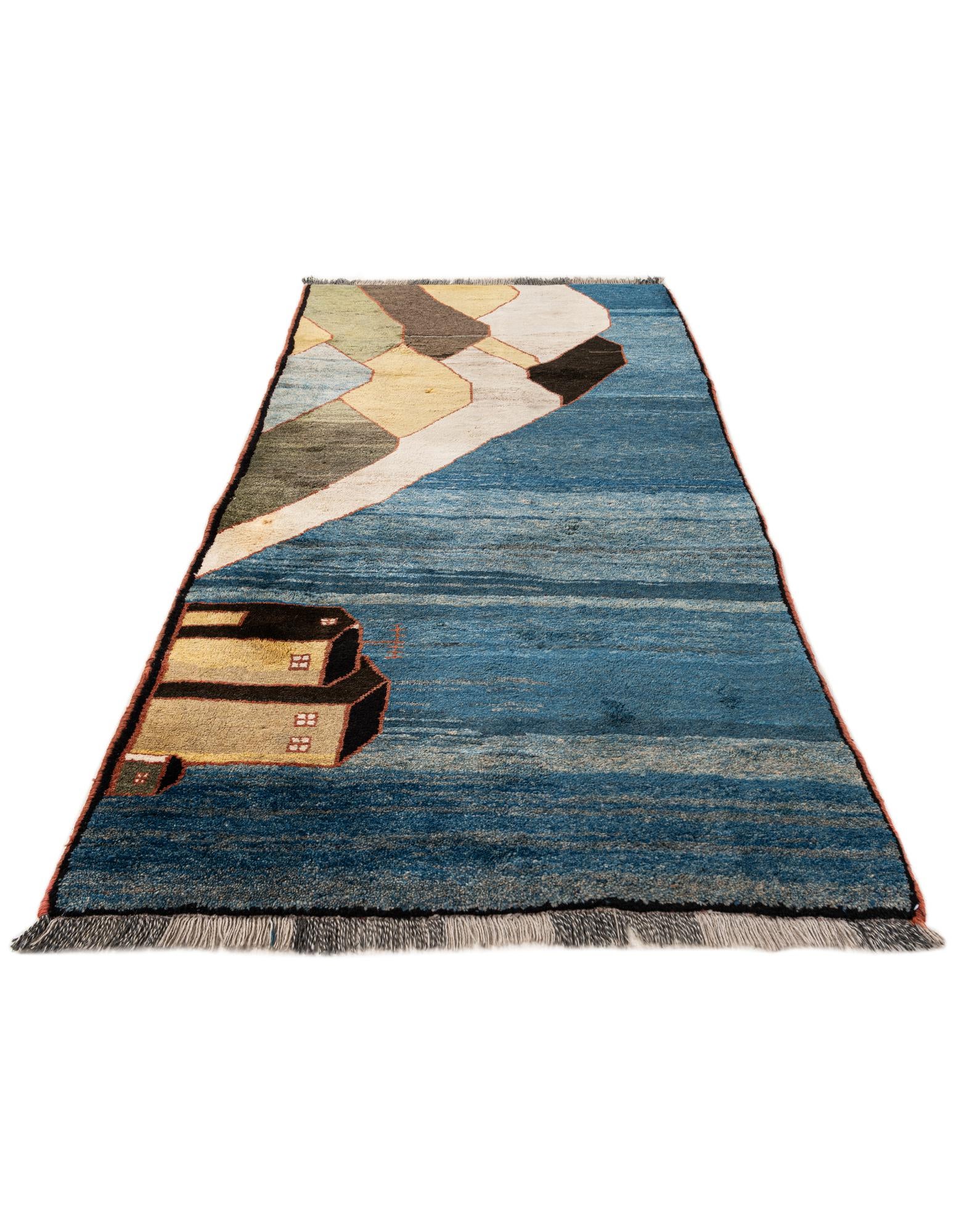 3' 11 x 8' 7 Hand Knotted Gabbeh Wool Round Rug