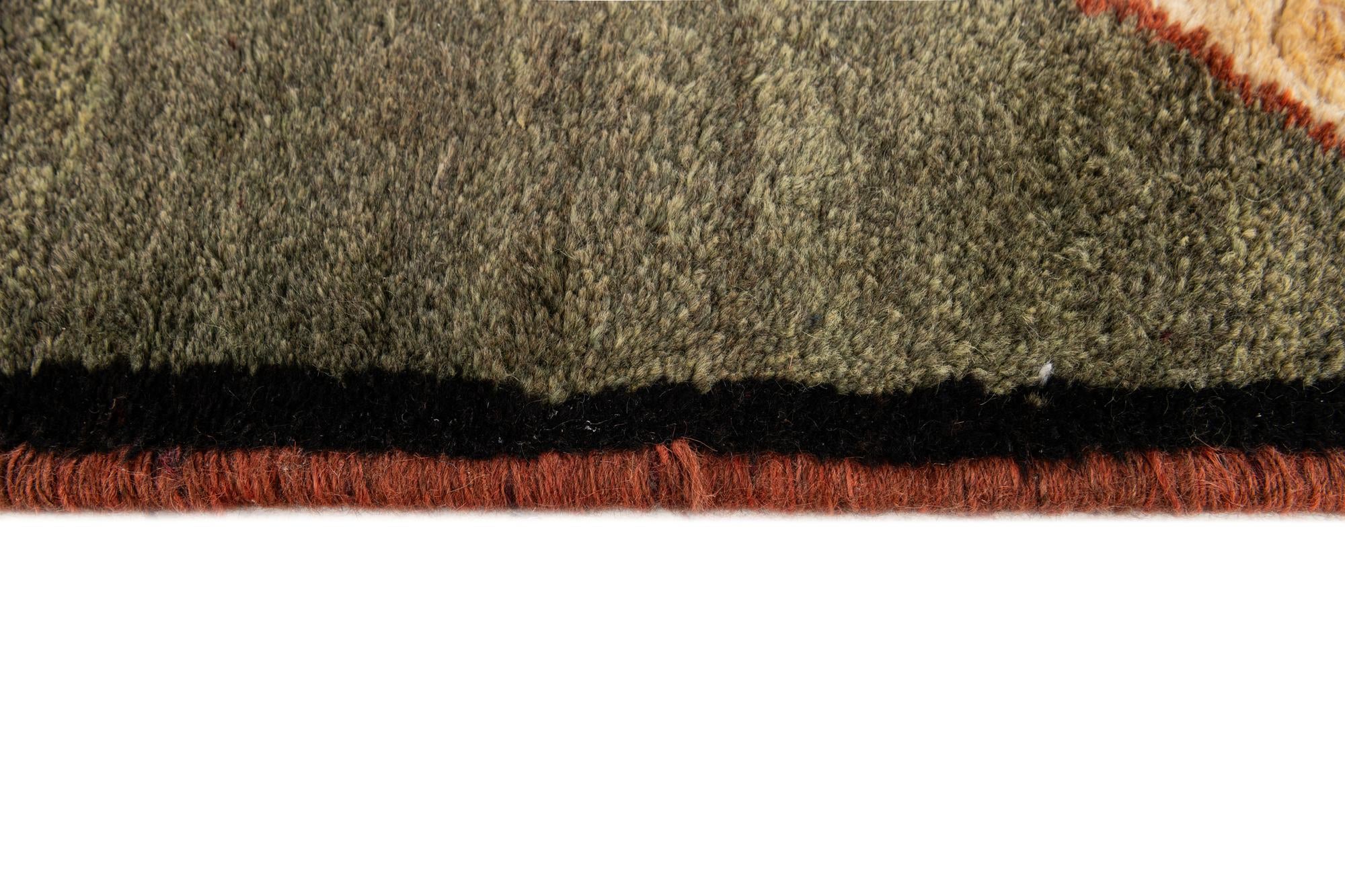 3' 11 x 8' 7 Hand Knotted Gabbeh Wool Round Rug