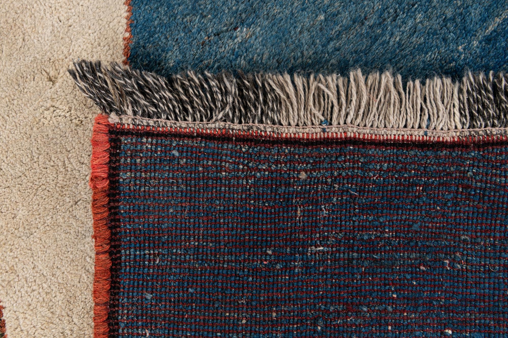 3' 11 x 8' 7 Hand Knotted Gabbeh Wool Round Rug