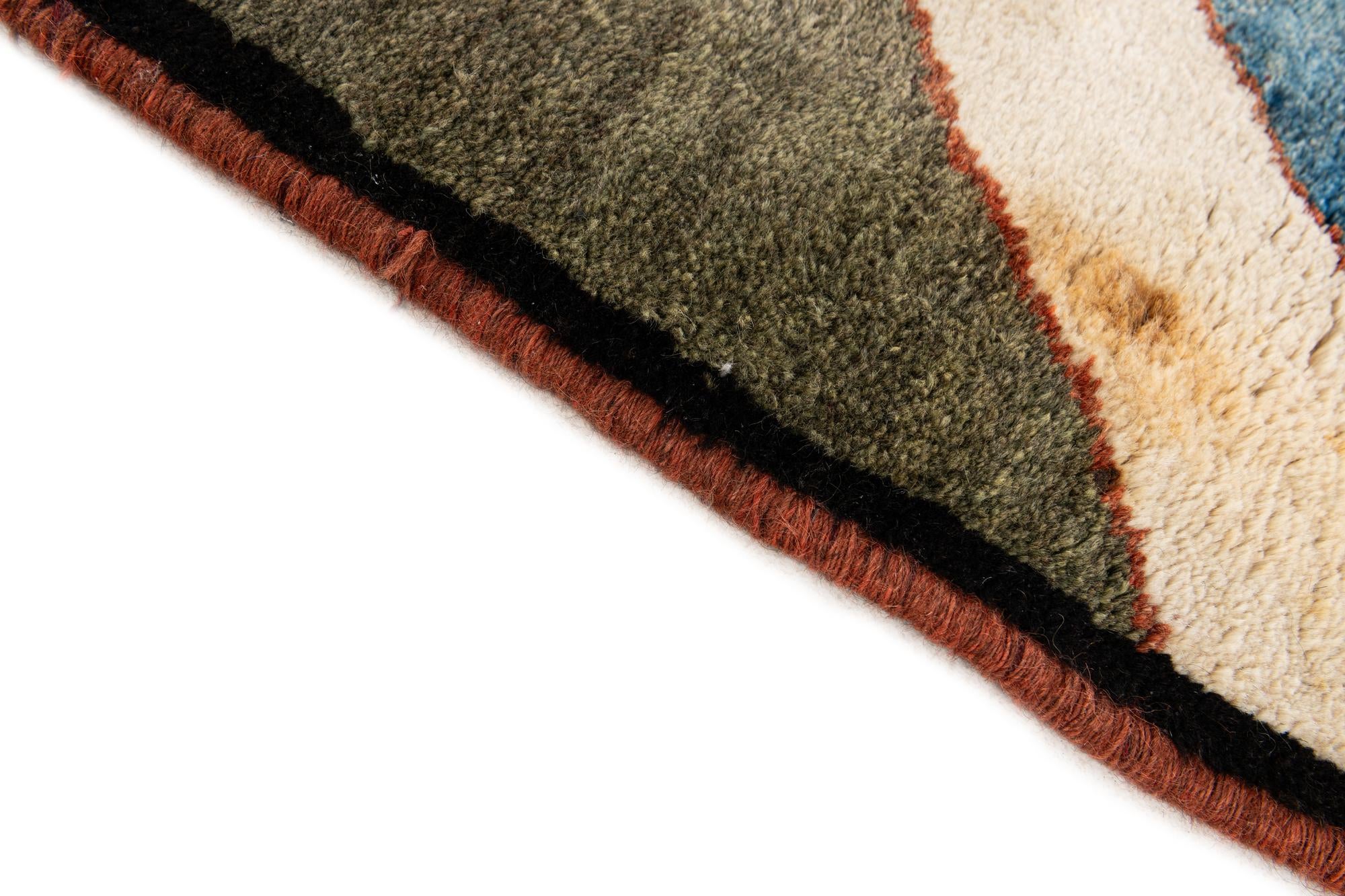 3' 11 x 8' 7 Hand Knotted Gabbeh Wool Round Rug
