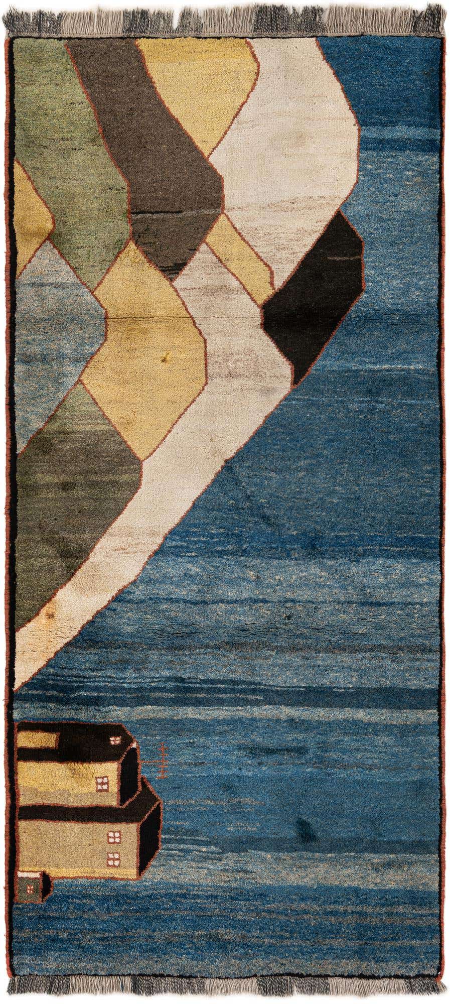 3' 11 x 8' 7 Hand Knotted Gabbeh Wool Round Rug