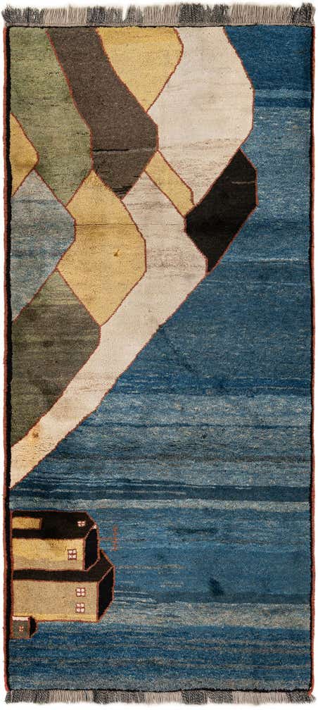 3' 11 x 8' 7 Hand Knotted Gabbeh Wool Round Rug