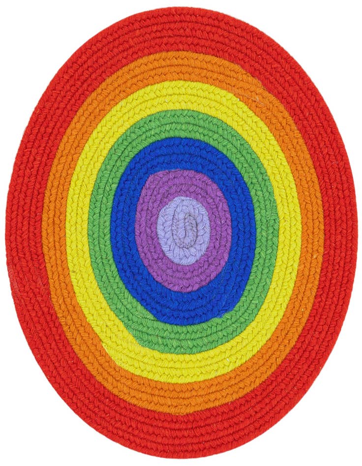 Detail image of 2' x 2' Handmade Hand Braided Rainbow Wool Round Rug