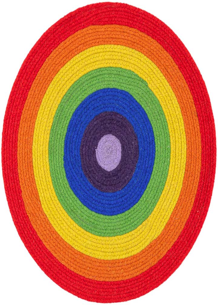 3' 1 x 3' 1 Handmade Hand Braided Rainbow Wool Round Rug