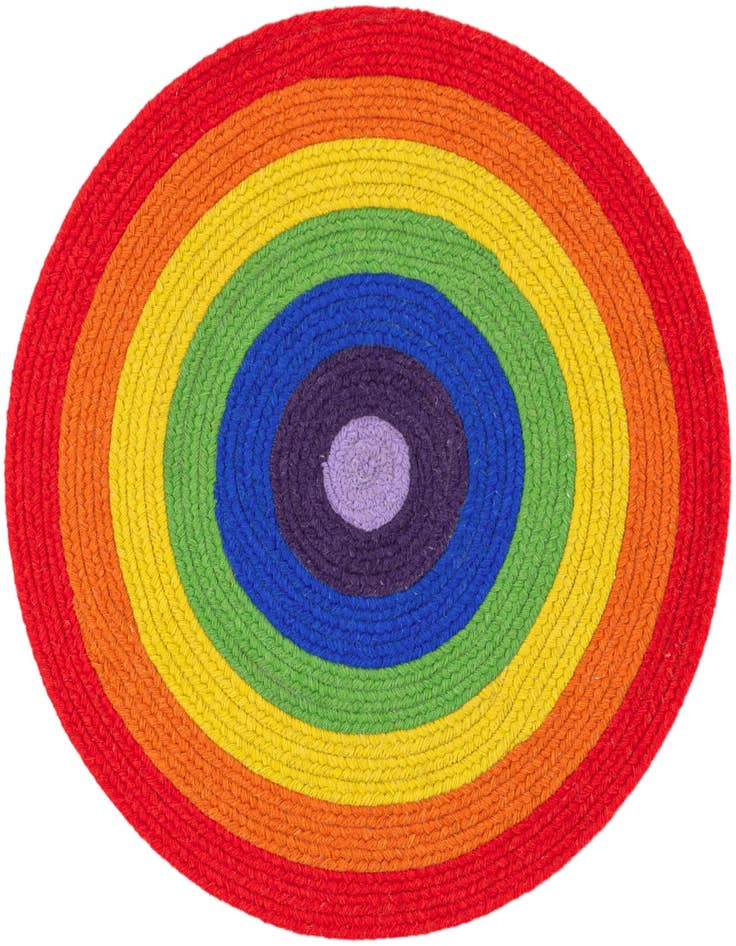 Detail image of 3' 1 x 3' 1 Handmade Hand Braided Rainbow Wool Round Rug